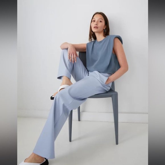 Aritzia Babaton Periwinkle Blue Faux Leather Wide Leg Knightly Pants Size 0 - Picture 2 of 10